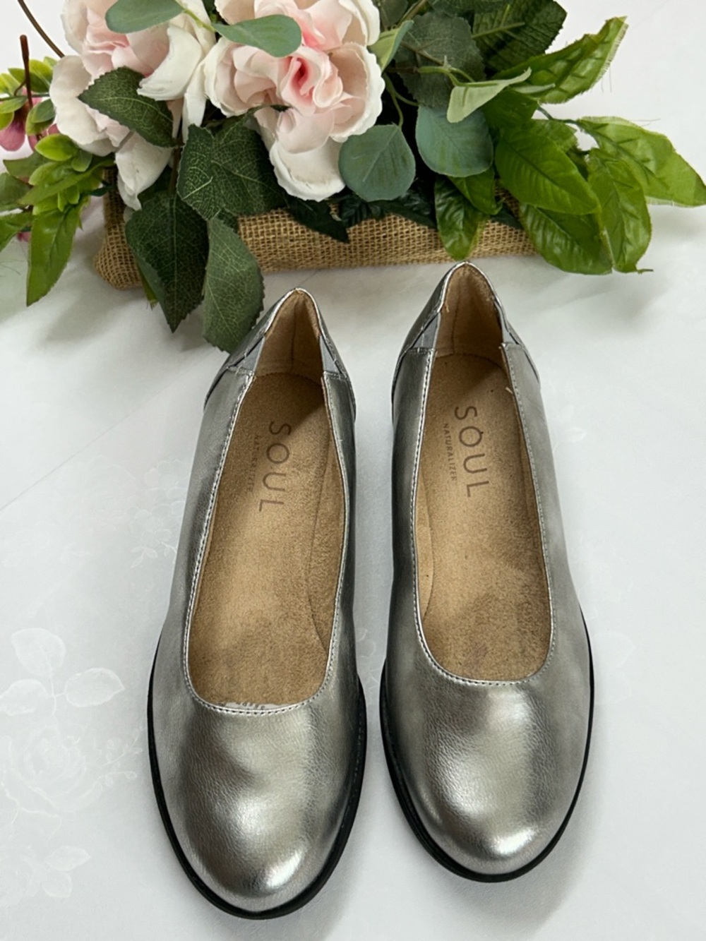 Women's Metallic Silver Comfort Ballet Flats